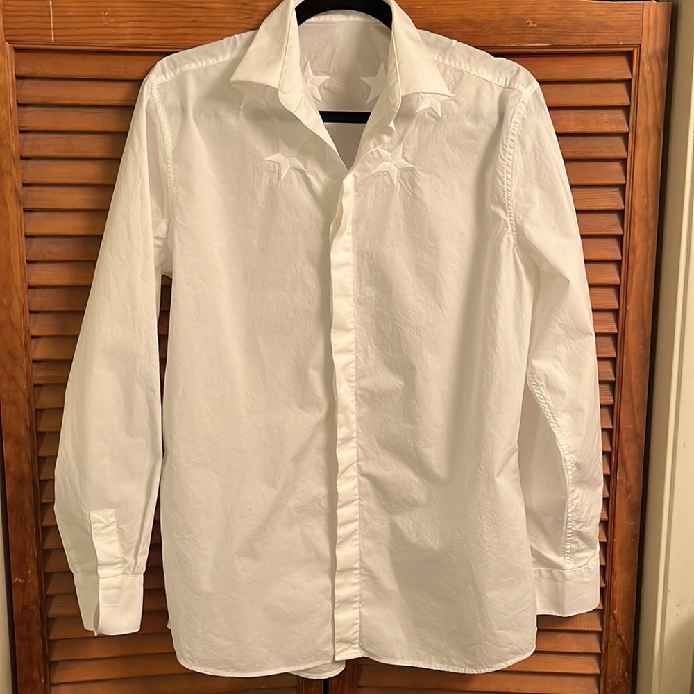 Men’s Givenchy Classic  Embroidered Stars Shirt in White Size 40